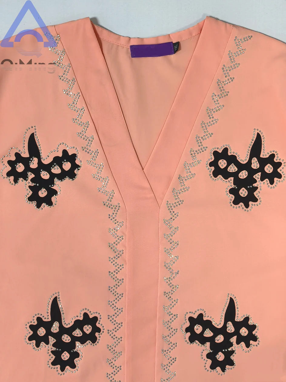 Afrikanisches islamisches Diamant-Frauenkleid für den Abend, rosa, weiß, lila, schwarz, Abaya, muslimischer Dubai-Luxus mit Hijab, arabische Frauen-Tuniken