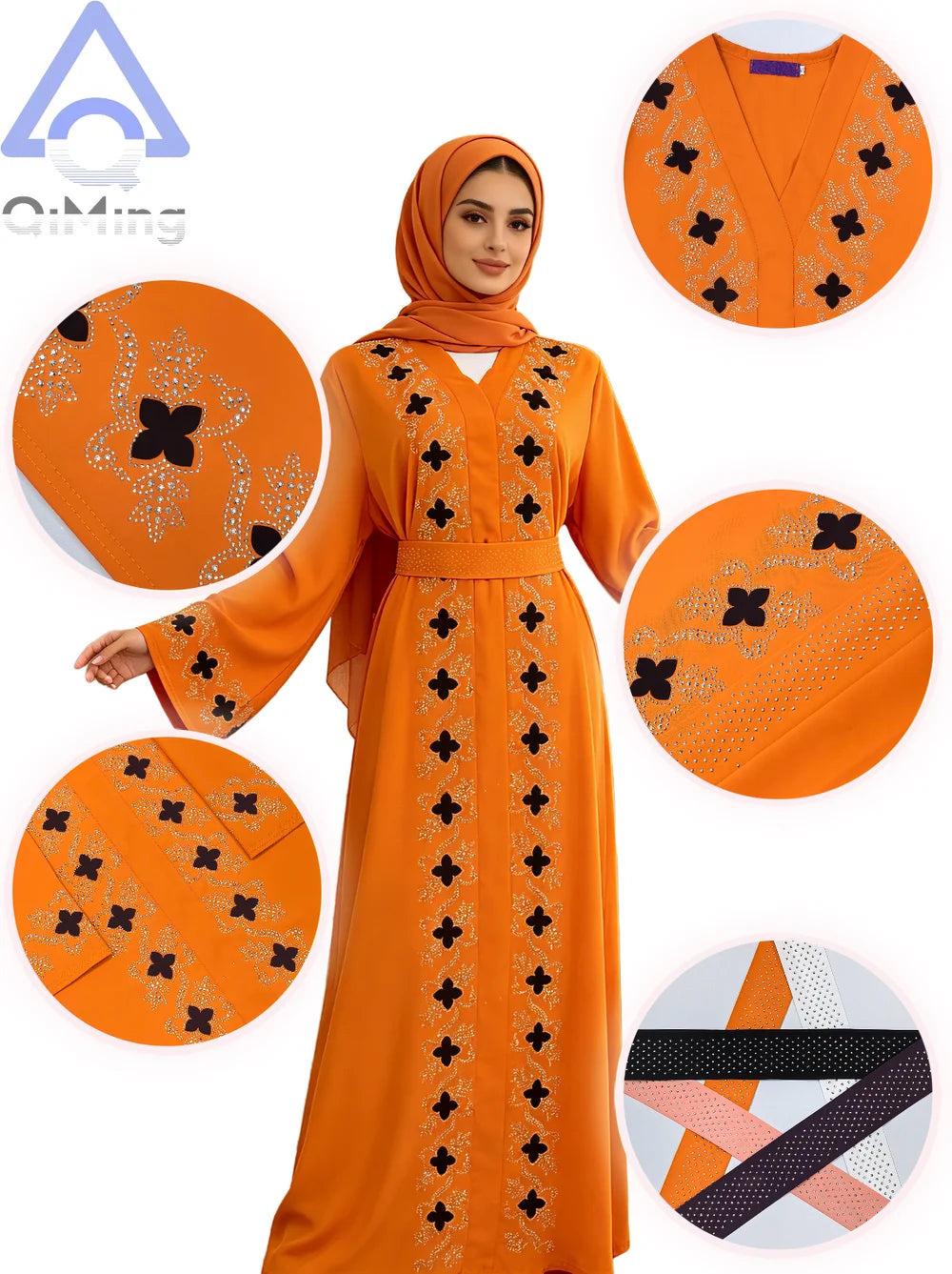 Muslimische Diamanten Robe Frau Floral geschlossen Abaya mit Hijab Set Dubai Luxus arabische Ramadan Kleider Islam malaysische Gebet Outfit