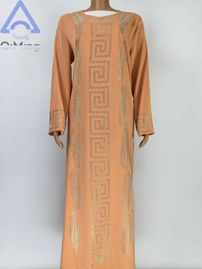 Frau Günstige Elegante Abaya Strass 2 Stück Afrikanische Traditionelle Muslimische Diamant Kleider Dubai Plus Größe Marocain Jalabiya Blaue Robe