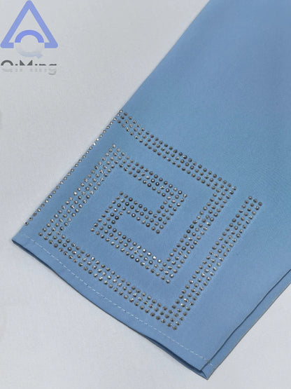 Frau Günstige Elegante Abaya Strass 2 Stück Afrikanische Traditionelle Muslimische Diamant Kleider Dubai Plus Größe Marocain Jalabiya Blaue Robe