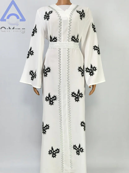 Afrikanisches islamisches Diamant-Frauenkleid für den Abend, rosa, weiß, lila, schwarz, Abaya, muslimischer Dubai-Luxus mit Hijab, arabische Frauen-Tuniken