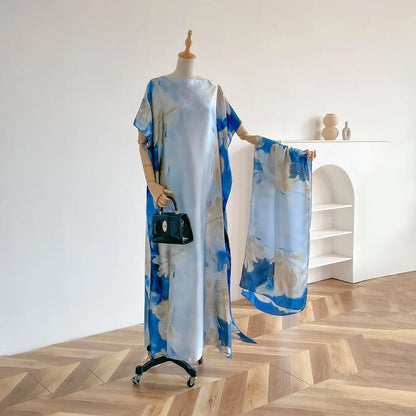 Sommer Neue Mode Afrikanische Schal Für Frauen Elegante Gedruckt Seide Muslimischen Dame Lange Hijab Kaftan Kleid Oversize Kuwait Abaya Scraf