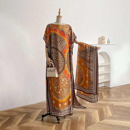 Sommer Neue Mode Afrikanische Schal Für Frauen Elegante Gedruckt Seide Muslimischen Dame Lange Hijab Kaftan Kleid Oversize Kuwait Abaya Scraf