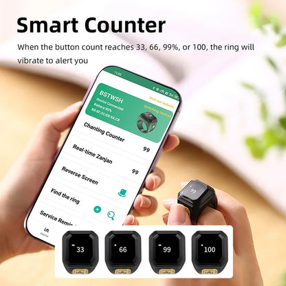 Smart Ring Zähler Bluetooth APP Steuerung OLED Display Vibration Erinnerung Hand Drücken Muslime Zikr Ring Gebet Finger Zähler