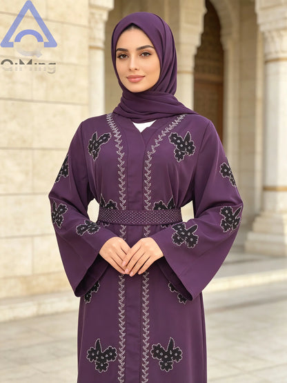 Afrikanisches islamisches Diamant-Frauenkleid für den Abend, rosa, weiß, lila, schwarz, Abaya, muslimischer Dubai-Luxus mit Hijab, arabische Frauen-Tuniken