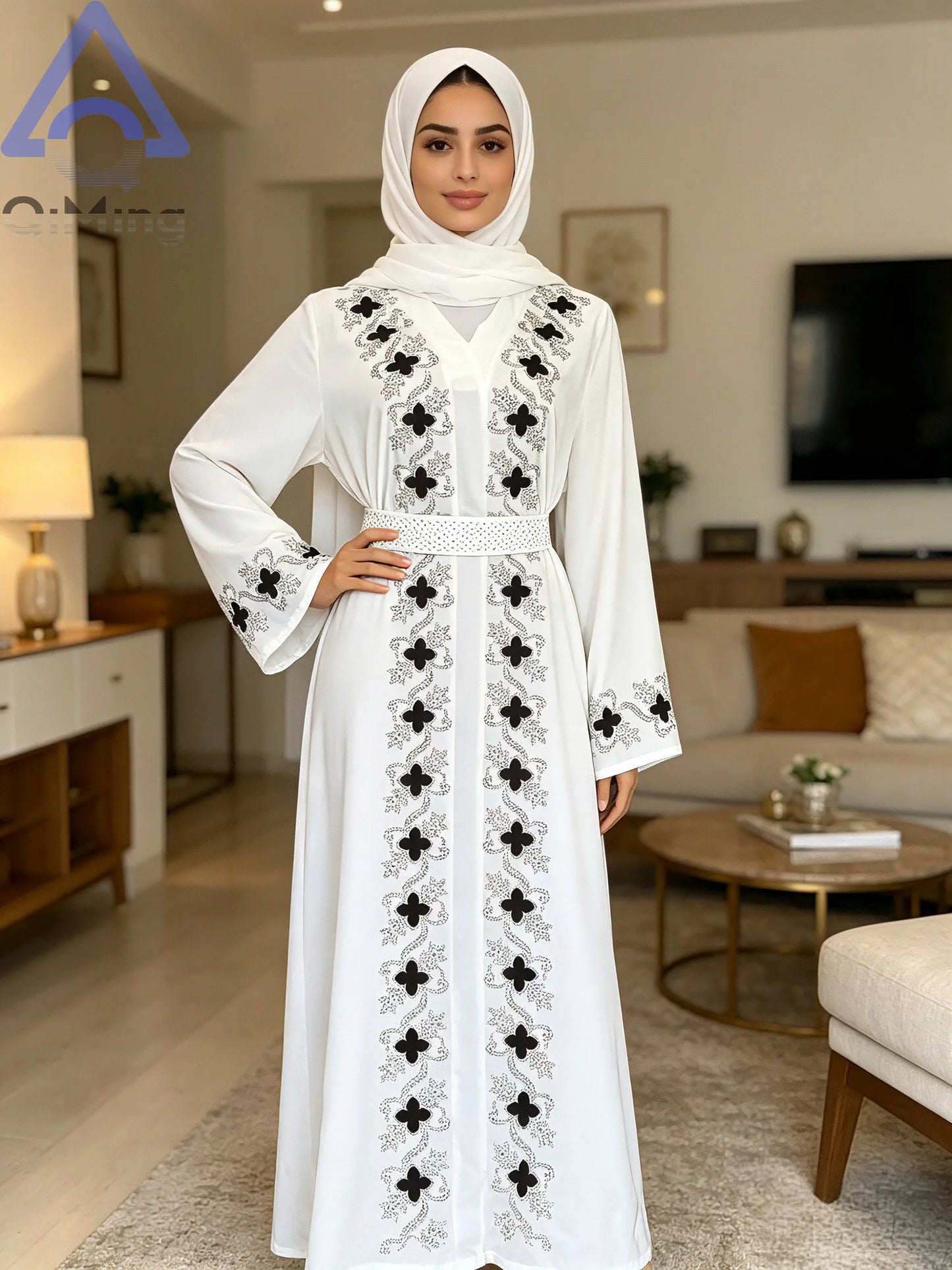 Muslimische Diamanten Robe Frau Floral geschlossen Abaya mit Hijab Set Dubai Luxus arabische Ramadan Kleider Islam malaysische Gebet Outfit