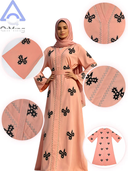 Afrikanisches islamisches Diamant-Frauenkleid für den Abend, rosa, weiß, lila, schwarz, Abaya, muslimischer Dubai-Luxus mit Hijab, arabische Frauen-Tuniken