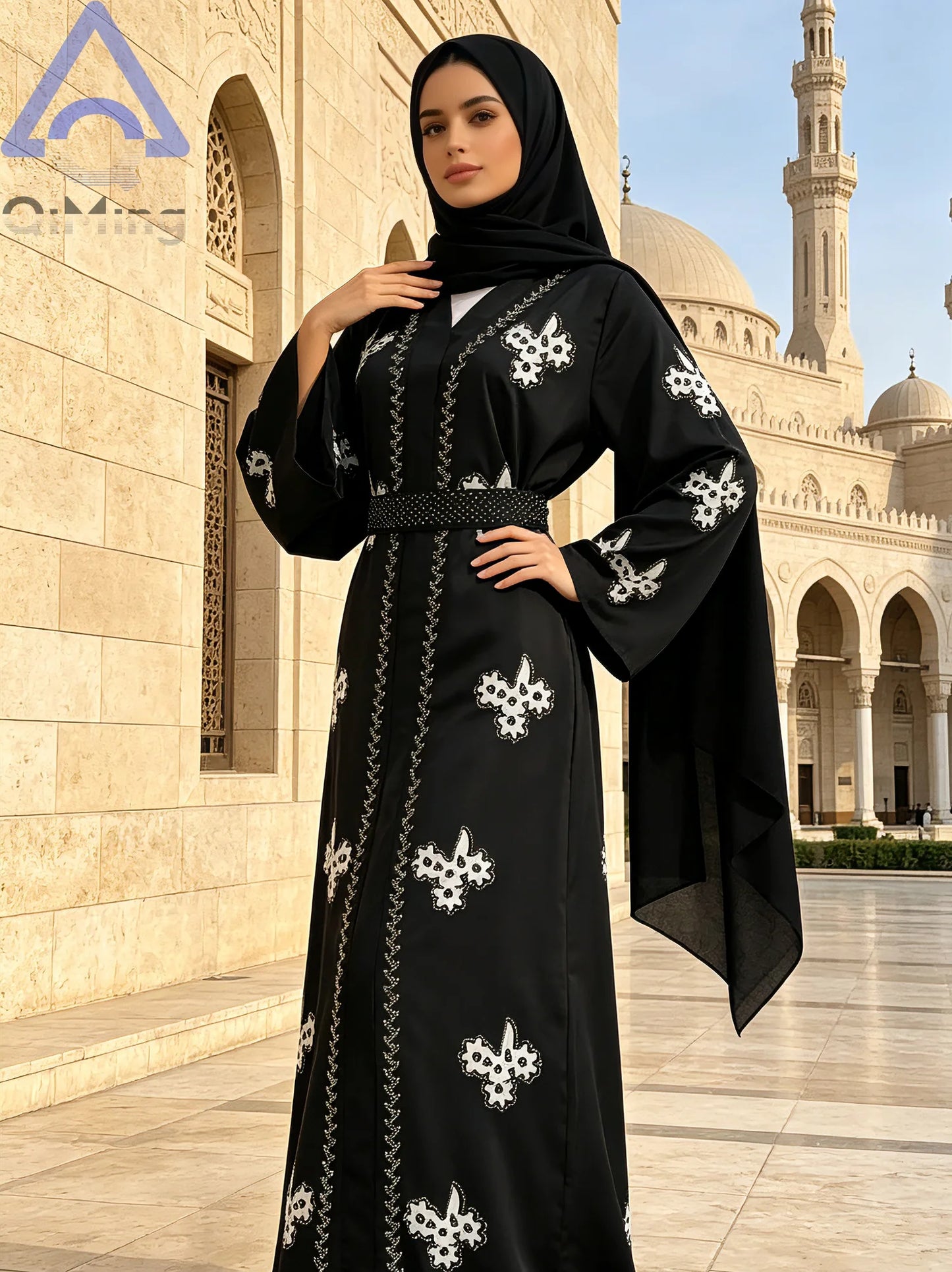 Afrikanisches islamisches Diamant-Frauenkleid für den Abend, rosa, weiß, lila, schwarz, Abaya, muslimischer Dubai-Luxus mit Hijab, arabische Frauen-Tuniken