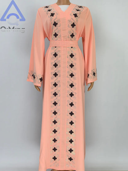 Muslimische Diamanten Robe Frau Floral geschlossen Abaya mit Hijab Set Dubai Luxus arabische Ramadan Kleider Islam malaysische Gebet Outfit