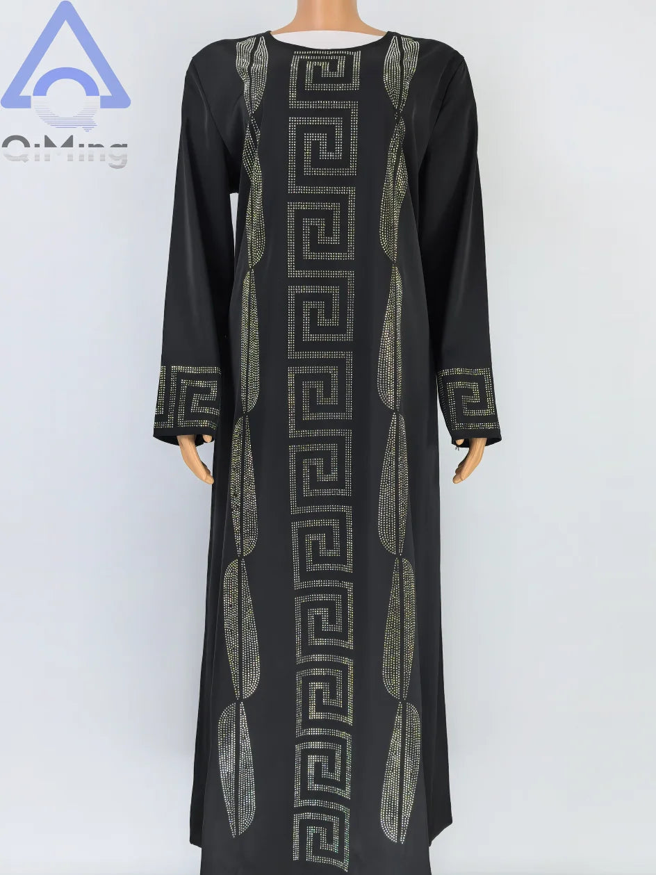 Frau Günstige Elegante Abaya Strass 2 Stück Afrikanische Traditionelle Muslimische Diamant Kleider Dubai Plus Größe Marocain Jalabiya Blaue Robe