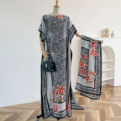 Sommer Neue Mode Afrikanische Schal Für Frauen Elegante Gedruckt Seide Muslimischen Dame Lange Hijab Kaftan Kleid Oversize Kuwait Abaya Scraf