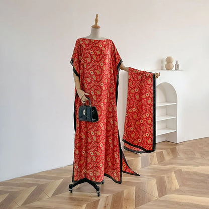 Sommer Neue Mode Afrikanische Schal Für Frauen Elegante Gedruckt Seide Muslimischen Dame Lange Hijab Kaftan Kleid Oversize Kuwait Abaya Scraf
