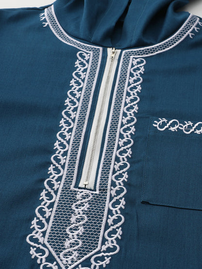 Marokkanische Robe mit Kapuze, luxuriöse Herren-Robe mit bestickten Ärmeln und langen Taschen, muslimisches Kleidungsstück, Abaya für den Nahen Osten, Juba Thobe-Robe