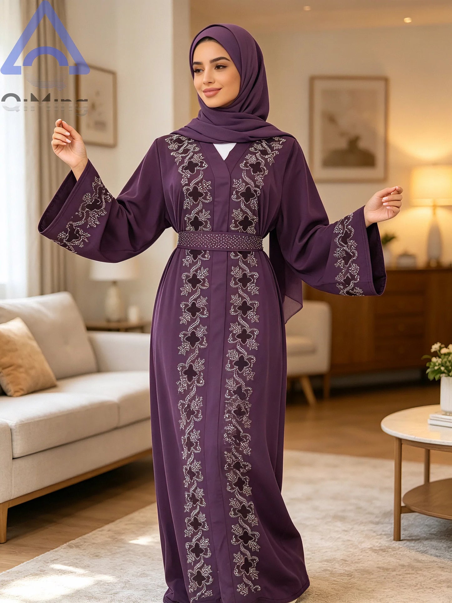 Muslimische Diamanten Robe Frau Floral geschlossen Abaya mit Hijab Set Dubai Luxus arabische Ramadan Kleider Islam malaysische Gebet Outfit