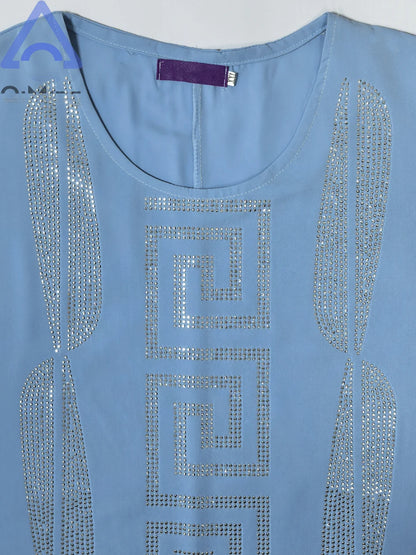 Frau Günstige Elegante Abaya Strass 2 Stück Afrikanische Traditionelle Muslimische Diamant Kleider Dubai Plus Größe Marocain Jalabiya Blaue Robe