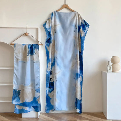 Sommer Neue Mode Afrikanische Schal Für Frauen Elegante Gedruckt Seide Muslimischen Dame Lange Hijab Kaftan Kleid Oversize Kuwait Abaya Scraf