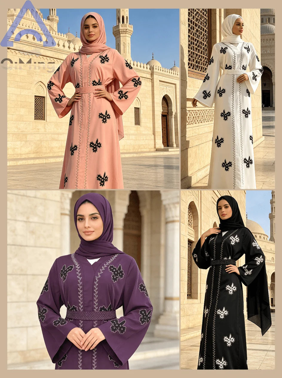 Afrikanisches islamisches Diamant-Frauenkleid für den Abend, rosa, weiß, lila, schwarz, Abaya, muslimischer Dubai-Luxus mit Hijab, arabische Frauen-Tuniken
