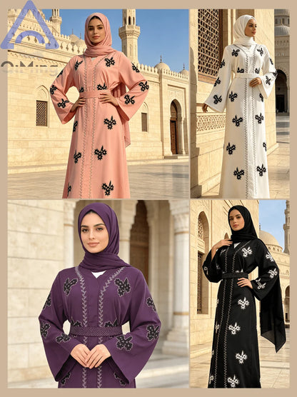 Afrikanisches islamisches Diamant-Frauenkleid für den Abend, rosa, weiß, lila, schwarz, Abaya, muslimischer Dubai-Luxus mit Hijab, arabische Frauen-Tuniken