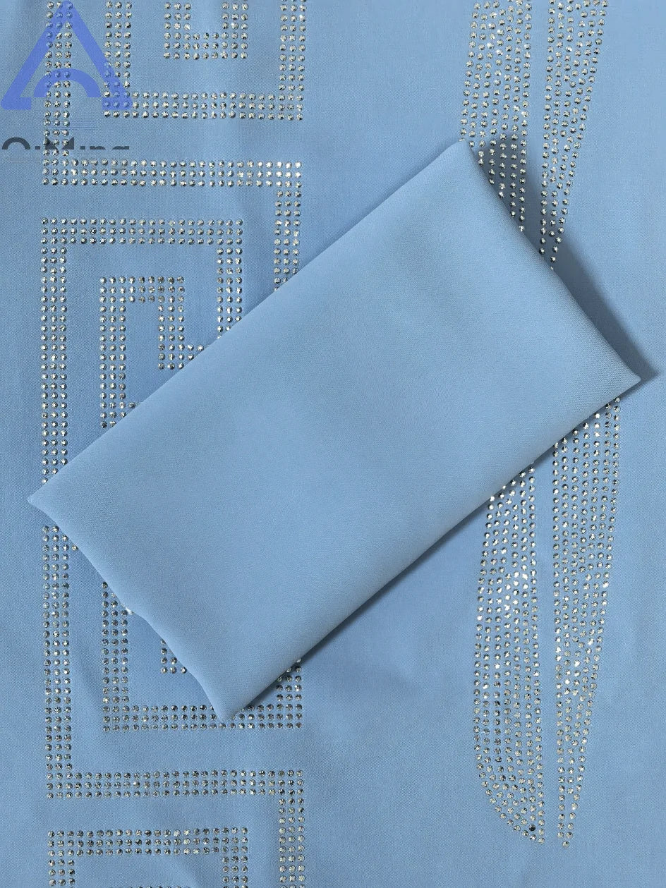 Frau Günstige Elegante Abaya Strass 2 Stück Afrikanische Traditionelle Muslimische Diamant Kleider Dubai Plus Größe Marocain Jalabiya Blaue Robe