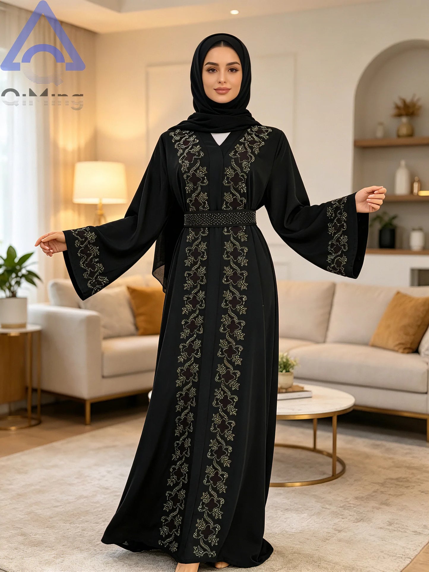 Muslimische Diamanten Robe Frau Floral geschlossen Abaya mit Hijab Set Dubai Luxus arabische Ramadan Kleider Islam malaysische Gebet Outfit