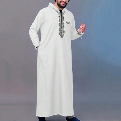 Marokkanische Robe mit Kapuze, luxuriöse Herren-Robe mit bestickten Ärmeln und langen Taschen, muslimisches Kleidungsstück, Abaya für den Nahen Osten, Juba Thobe-Robe