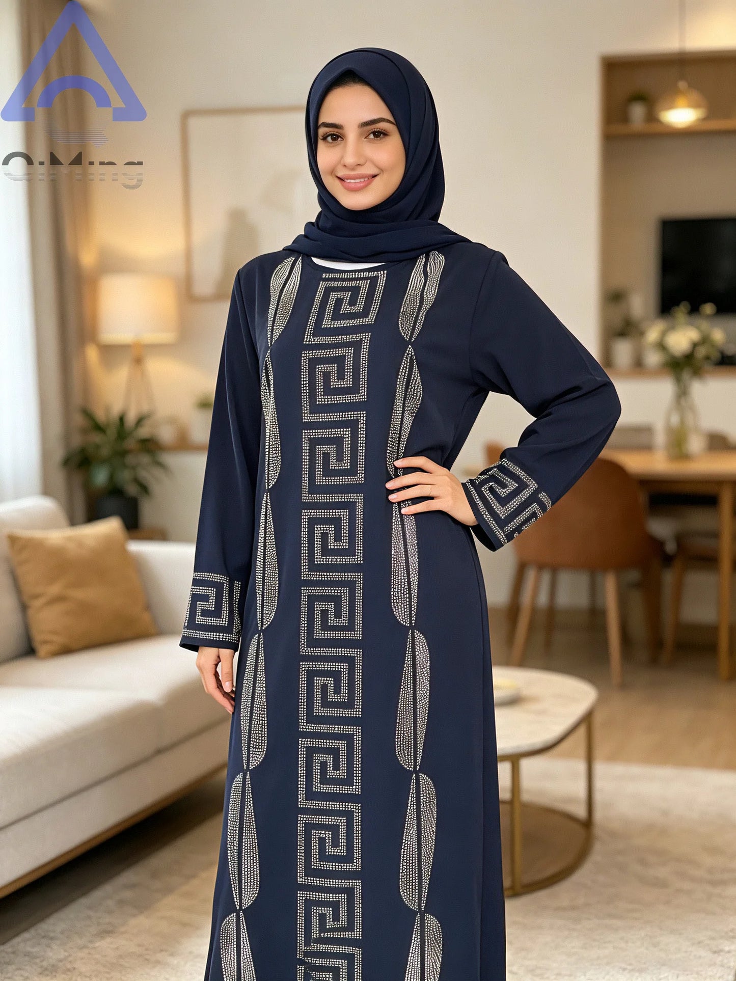 Frau Günstige Elegante Abaya Strass 2 Stück Afrikanische Traditionelle Muslimische Diamant Kleider Dubai Plus Größe Marocain Jalabiya Blaue Robe
