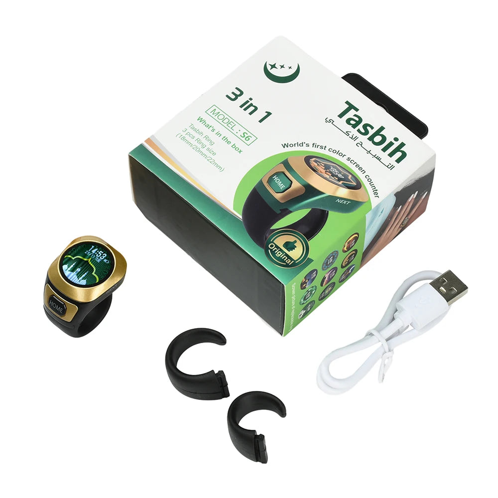 S6 Smart Zikr Ring Praise Tasbih Tally Elektronischer digitaler Zähler für Muslime Gebetszeit Vibrationserinnerung Typ-C-Ladezählung