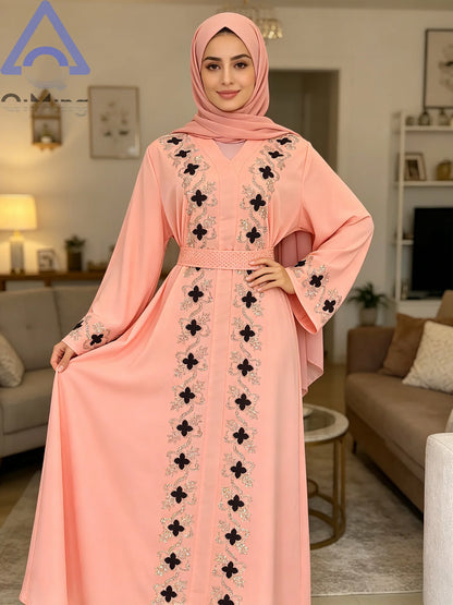 Muslimische Diamanten Robe Frau Floral geschlossen Abaya mit Hijab Set Dubai Luxus arabische Ramadan Kleider Islam malaysische Gebet Outfit