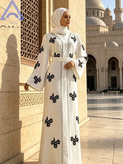 Afrikanisches islamisches Diamant-Frauenkleid für den Abend, rosa, weiß, lila, schwarz, Abaya, muslimischer Dubai-Luxus mit Hijab, arabische Frauen-Tuniken