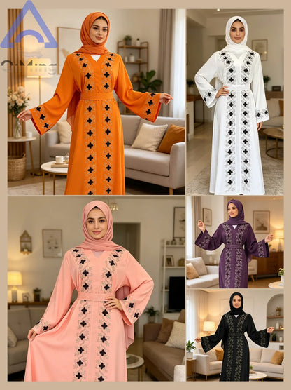 Muslimische Diamanten Robe Frau Floral geschlossen Abaya mit Hijab Set Dubai Luxus arabische Ramadan Kleider Islam malaysische Gebet Outfit
